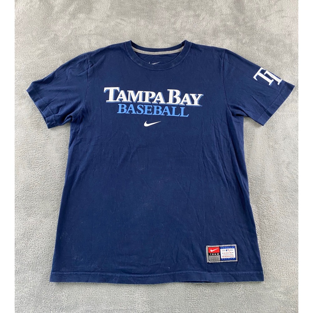 Nike Tampa Bay Rays Baseball T-Shirt Mens Medium Navy Blue MLB Short Sleeve Tee